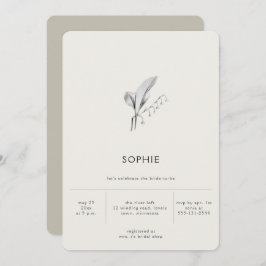 モダンエレガントシンプルリリリネンブライダルシャワー 招待状