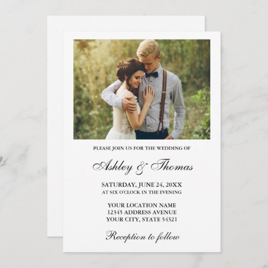 モダンエレガントシンプル写真結婚の 招待状 (正面/裏面)