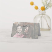 モダンエレガントシンプル写真結婚折り プレイスカード (正面)