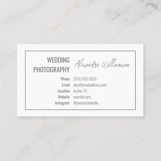 モダンエレガントシンプル写真結婚撮影者 名刺 (裏面)