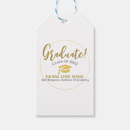 モダンエレガントシンプル卒業金ゴールドCapスクリプト ギフトタグ (正面)