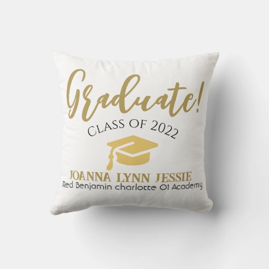 モダンエレガントシンプル卒業金ゴールドCapスクリプト クッション (裏面)