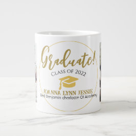 モダンエレガントシンプル卒業金ゴールドCapスクリプト ジャンボコーヒーマグカップ