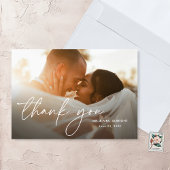 モダンエレガントシンプル手書き2枚結婚の写真 サンキューカード