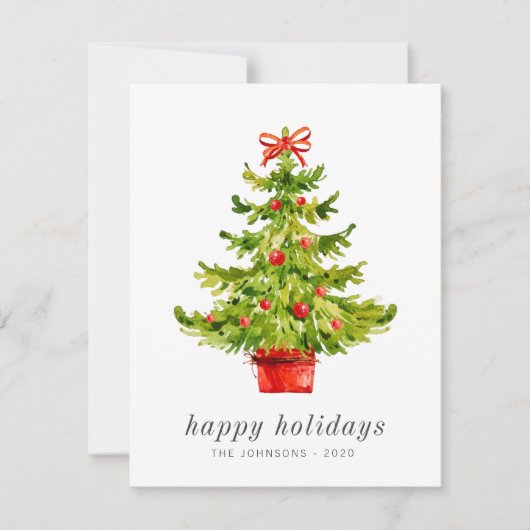 モダンエレガントシンプル水の色のクリスマスツリー シーズンカード (正面)