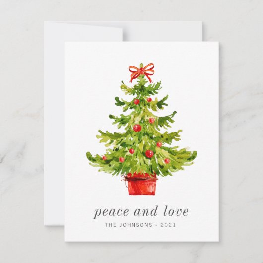 モダンエレガントシンプル水の色のクリスマスツリー シーズンカード (正面)