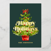 モダンエレガントシンプル水の色のクリスマスツリー 箔シーズンカード (正面)