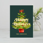 モダンエレガントシンプル水の色のクリスマスツリー 箔シーズンカード (立ち正面)