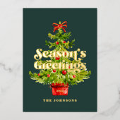 モダンエレガントシンプル水の色のクリスマスツリー 箔シーズンカード (正面)