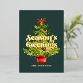 モダンエレガントシンプル水の色のクリスマスツリー 箔シーズンカード (立ち正面)