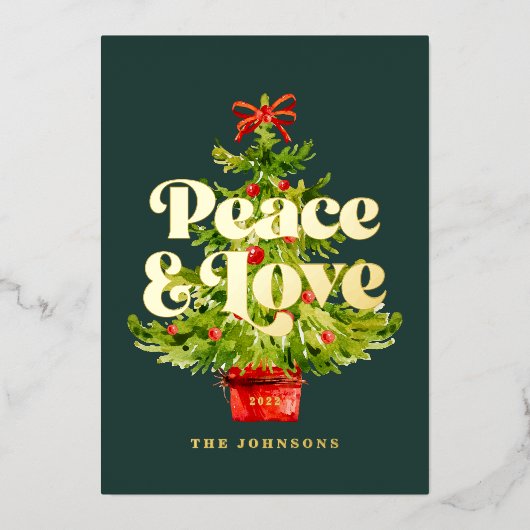 モダンエレガントシンプル水の色のクリスマスツリー 箔シーズンカード (正面)