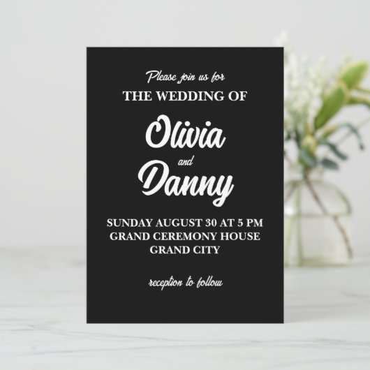 モダンエレガントシンプル白黒結婚ズ 招待状 (スタンド正面)