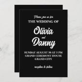 モダンエレガントシンプル白黒結婚ズ 招待状 (正面/裏面)