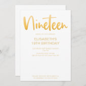 モダンエレガントシンプル白19誕生日パーティー 招待状 (正面/裏面)