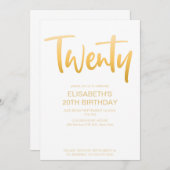 モダンエレガントシンプル白20誕生日パーティー 招待状 (正面/裏面)