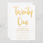 モダンエレガントシンプル白21誕生日パーティー 招待状 (正面/裏面)
