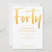 モダンエレガントシンプル白40歳の誕生日パーティー 招待状 (正面)