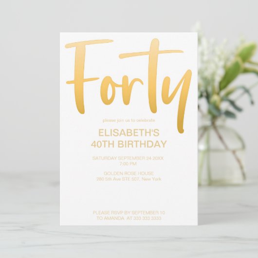モダンエレガントシンプル白40歳の誕生日パーティー 招待状 (スタンド正面)
