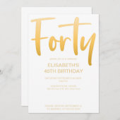 モダンエレガントシンプル白40歳の誕生日パーティー 招待状 (正面/裏面)