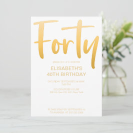 モダンエレガントシンプル白40歳の誕生日パーティー 招待状