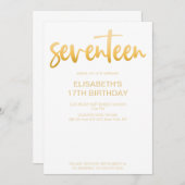 モダンエレガントシンプル白/金ゴールド17誕生日パーティー 招待状 (正面/裏面)