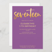 モダンエレガントシンプル紫17誕生日パーティー 招待状 (正面/裏面)