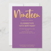 モダンエレガントシンプル紫19誕生日パーティー 招待状 (正面)