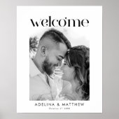モダンエレガントシンプル結婚の写真の歓迎サイン ポスター (正面)