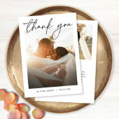 モダンエレガントシンプル結婚手書手の写真 サンキューカード