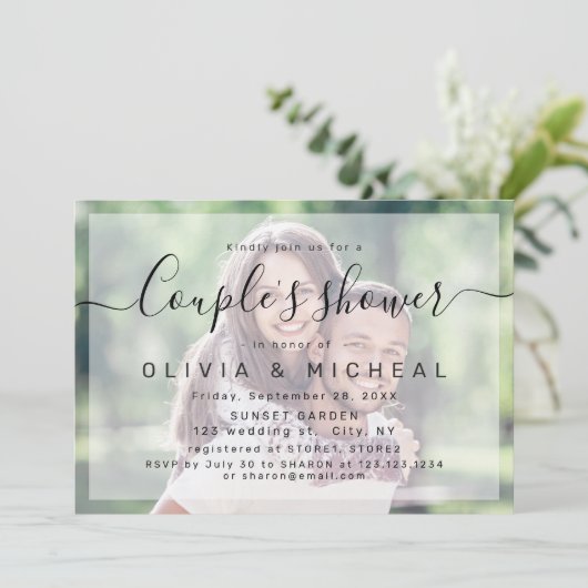 モダンエレガントシンプル脚写真カップルのシャワー 招待状 (スタンド正面)