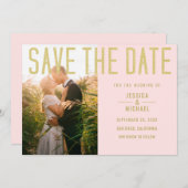 モダンエレガントシンプル赤面ピンクフォト結婚ズ セーブザデート (正面/裏面)