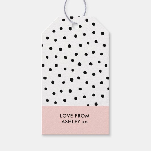 モダンエレガントシンプル赤面ピンク水玉模様 ギフトタグ (正面)