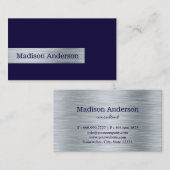 モダンエレガントシンプル金ゴールドネイビーブルーブラシ仕上げメタル 名刺 (正面/裏面)