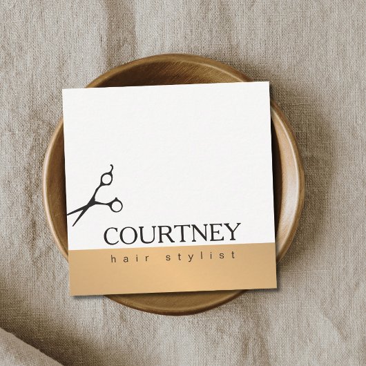 モダンエレガントシンプル金ゴールドフェイク美容師 スクエア名刺