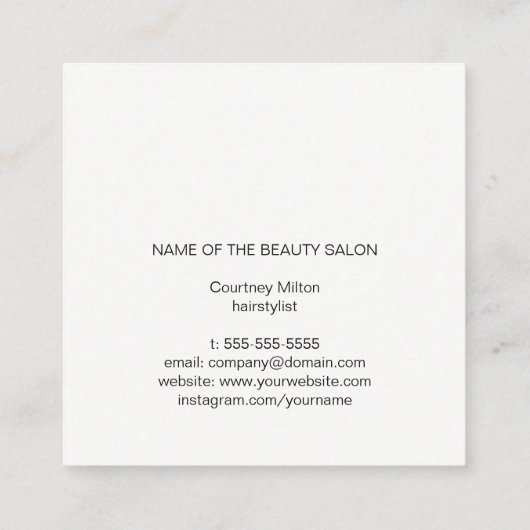 モダンエレガントシンプル金ゴールドフェイク美容師 スクエア名刺 (裏面)