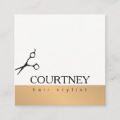 モダンエレガントシンプル金ゴールドフェイク美容師 スクエア名刺 (正面)