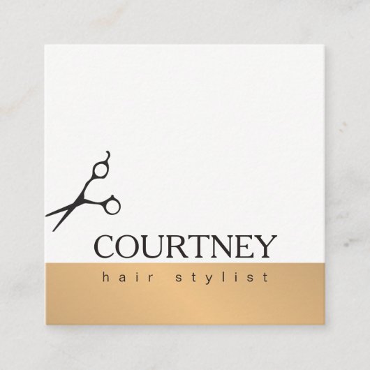 モダンエレガントシンプル金ゴールドフェイク美容師 スクエア名刺 (正面)