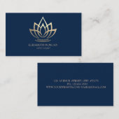 モダンエレガントシンプル金ゴールドロータスネイビーブルー 名刺 (正面/裏面)
