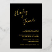 モダンエレガントシンプル金ゴールド写真結婚ズ 箔招待状 (正面)