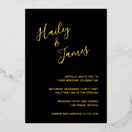 モダンエレガントシンプル金ゴールド写真結婚ズ 箔招待状