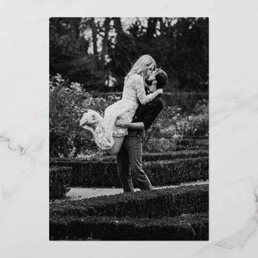 モダンエレガントシンプル金ゴールド写真結婚ズ 箔招待状 (裏面)