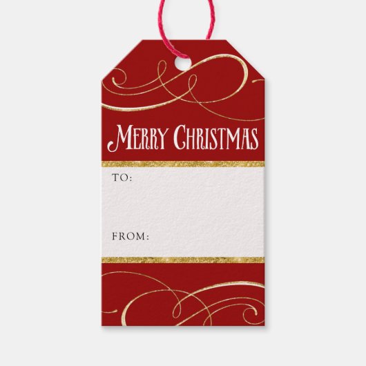 モダンエレガントシンプル金ゴールド赤巻 ギフトタグ (正面)