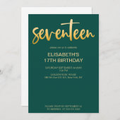 モダンエレガントシンプル金ゴールド17誕生日パーティー 招待状 (正面/裏面)