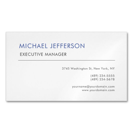 モダンエレガントシンプル青 マグネット名刺 (正面)