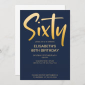 モダンエレガントシンプルBlue 60th誕生日パーティー 招待状 (正面/裏面)