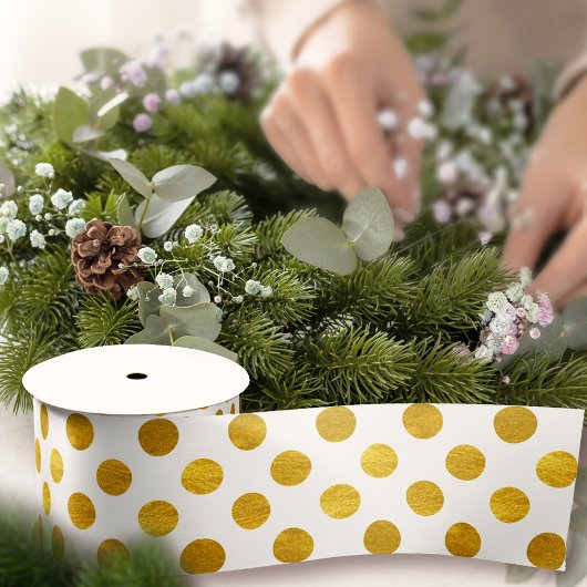 モダンエレガントシンプルClassy白金ゴールド水玉模様 サテンリボン