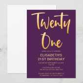 モダンエレガントシンプルPurple 21ST Birthdayパーティー 招待状 (正面/裏面)