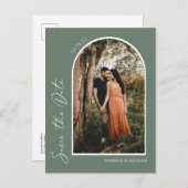 モダンエレガントシンプルSage Green日付を保存 案内ポストカード (正面/裏面)