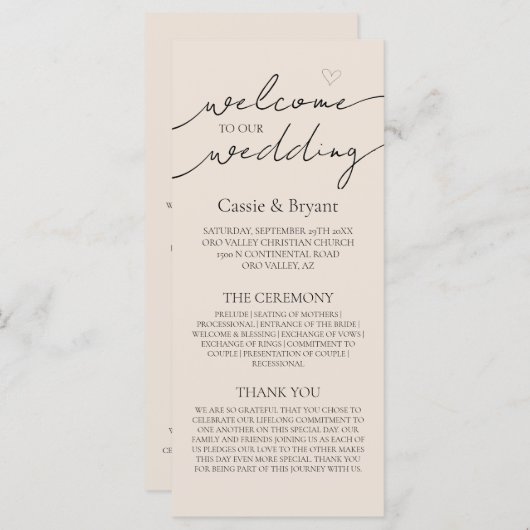 モダンエレガントシンプルScript結婚式 プログラム (正面/裏面)