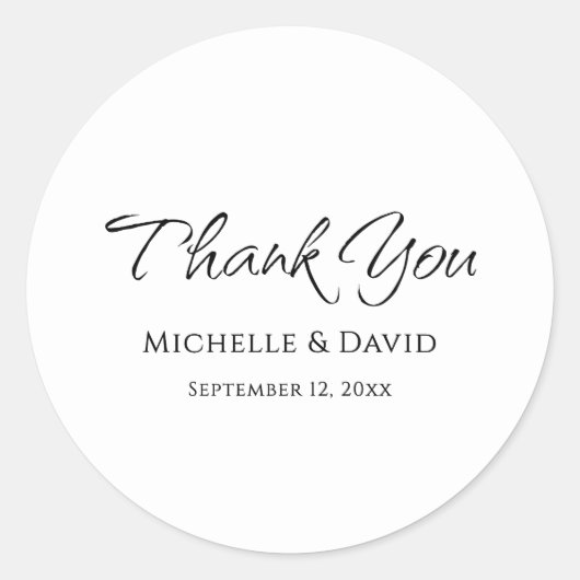 モダンエレガントシンプルScript結婚's Thank You ラウンドシール (正面)